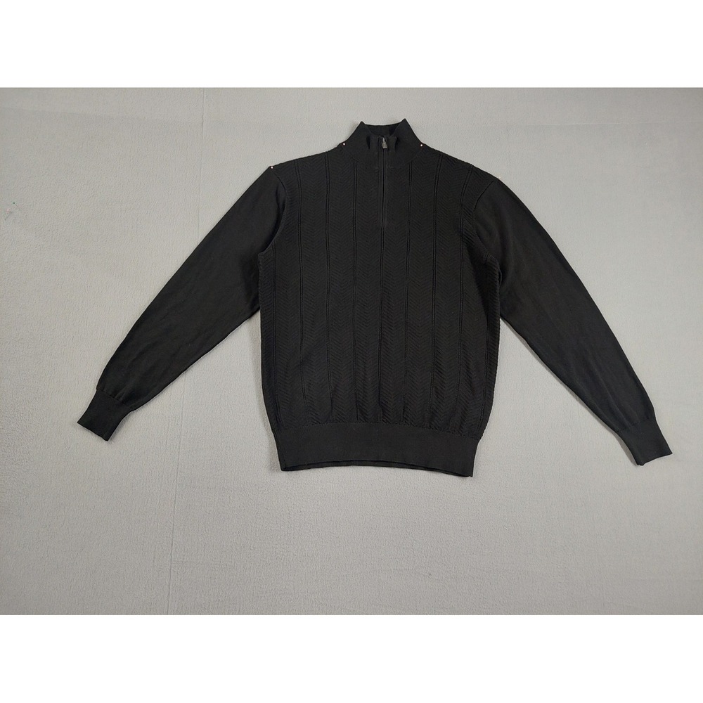 F/X Fusion Men Sweaters M Black 1/4 Zip Mock Neck Long Sleeve Ribbed Logo Casual